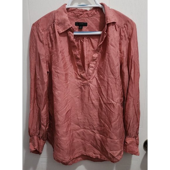 J. Crew Women's Eco Cupro Collared V-Neck Popover Tunic Top Pink BD789 Sz Small - Picture 1 of 7